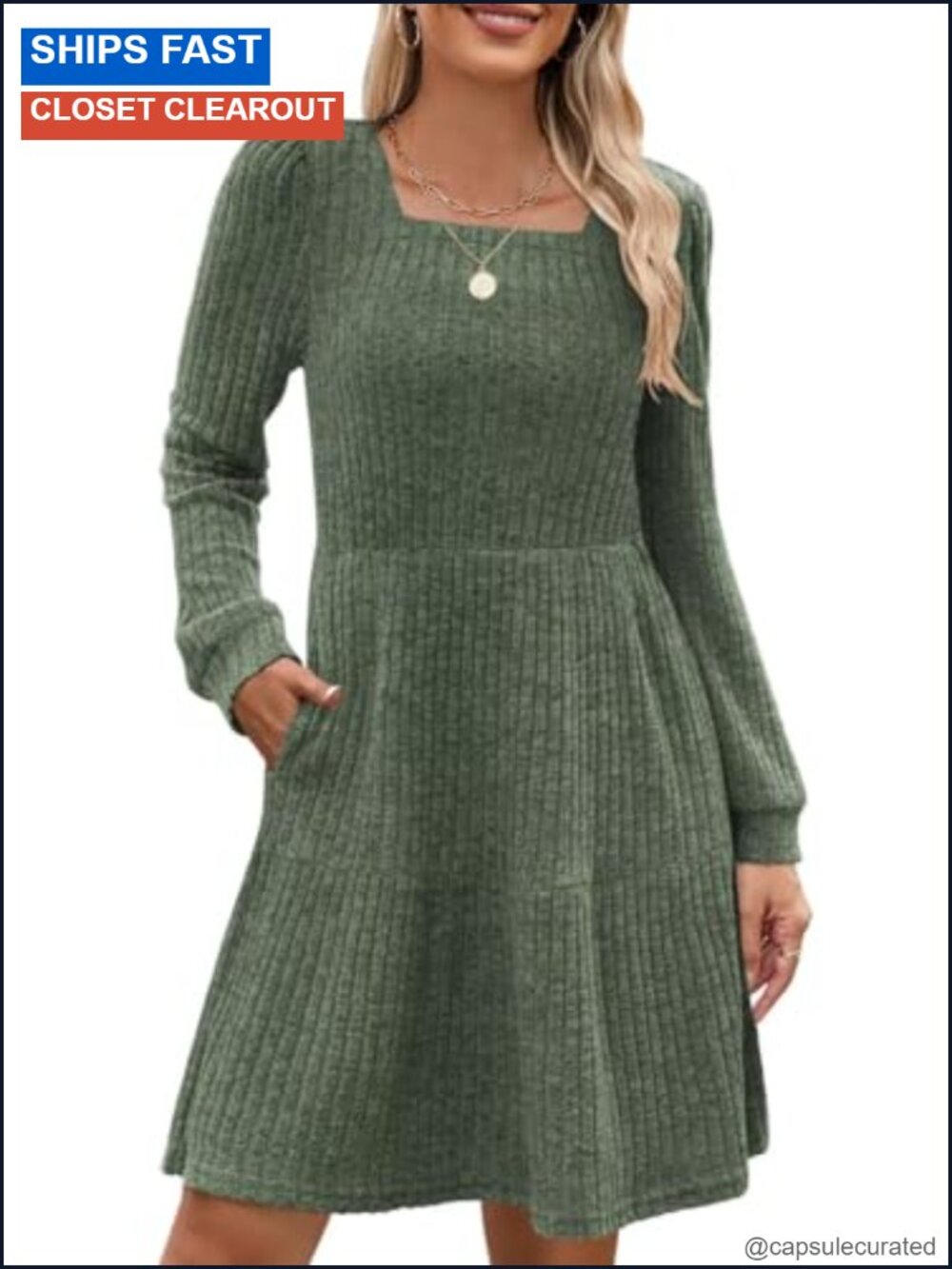 Womens Casual Shift Dress Long Sleeve Knit Babydoll Flowy Party
